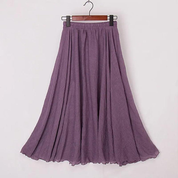 High Quality Cotton Linen Maxi Skirt Womens Casual Elastic High Waist Pleated A-Line Beach Skirts Boho Saia Feminina Faldas Jupe-THAT FASHION STORE