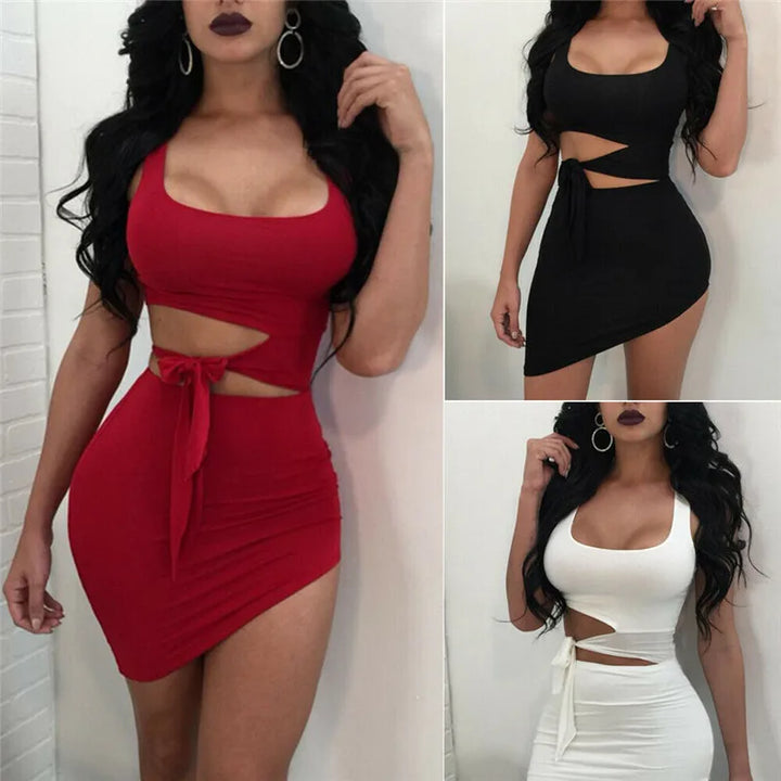 Chic Women's Hollow Out High Waist O-Neck Mini Dress for Evening Party - THAT FASHION STORE