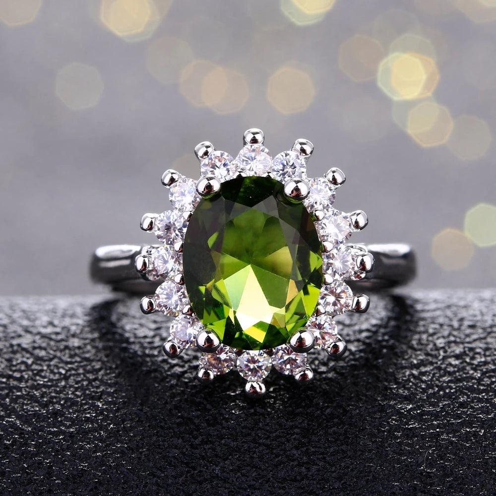 925 Sterling Silver Ring Flower Silver Rings with Peridot Stones Shining Luxury Wedding Engagement Rings for Women Jewelry-THAT FASHION STORE