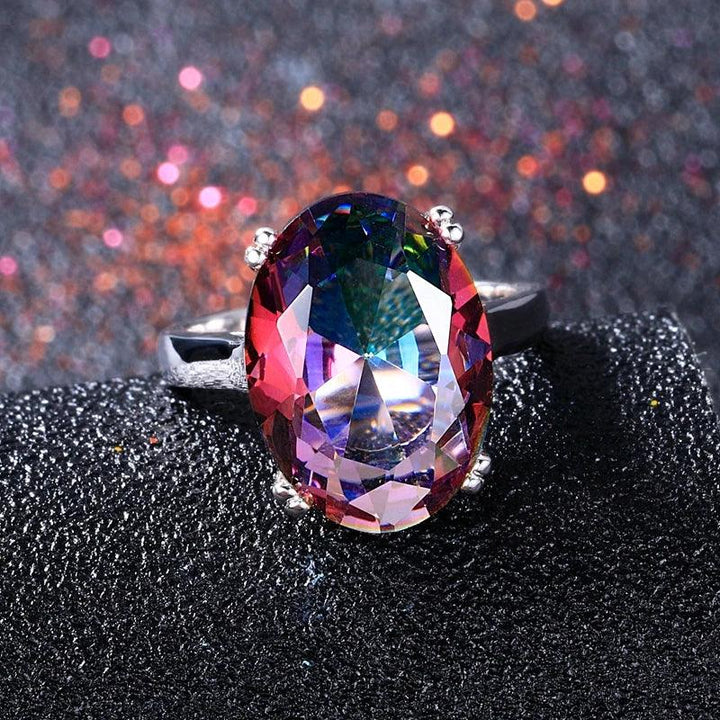 Fashion Women's Jewelry S925 Silver Ring Mystic Fire Rainbow Topaz Rings Promotion Elegant Wedding Jewelry anillos Party Gift-THAT FASHION STORE