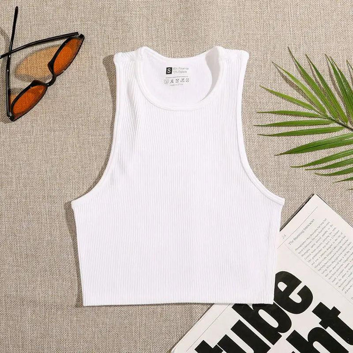 Women Yoga Vest Gym Sports Crop Tops Seamless Streetwear Rib-Knit Fitness Running Vest Workout Bra Tank Top Female Without Pad-THAT FASHION STORE