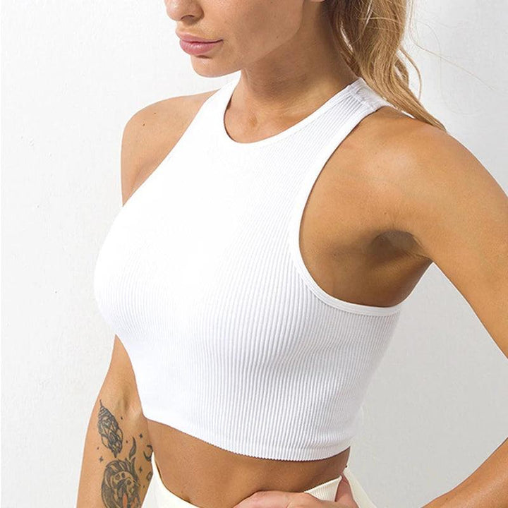 Women Yoga Vest Gym Sports Crop Tops Seamless Streetwear Rib-Knit Fitness Running Vest Workout Bra Tank Top Female Without Pad-THAT FASHION STORE