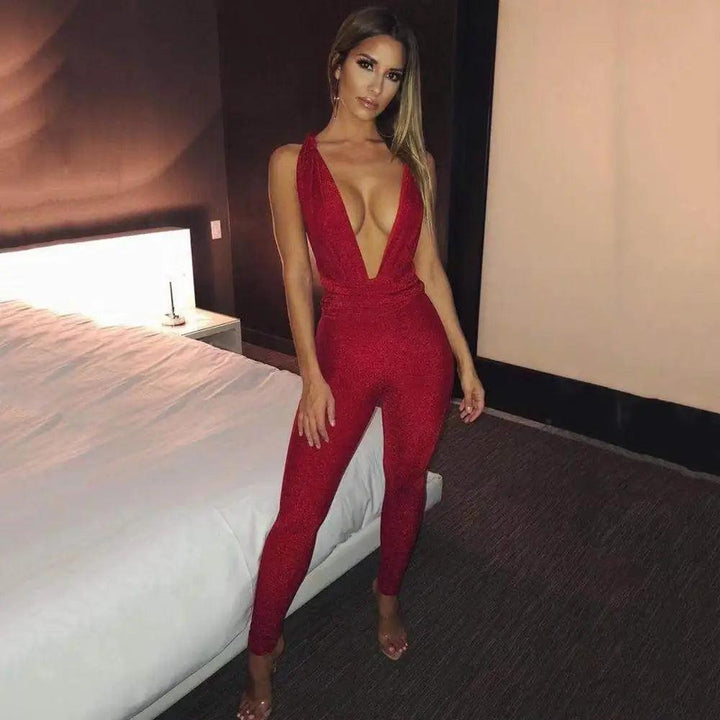 Sexy Sparkle Jumpsuit Women Off Shoulder Lace Up Bodycon Bandage Long Pants Glitter Backless Party Club Rompers Womens Jumpsuits-THAT FASHION STORE