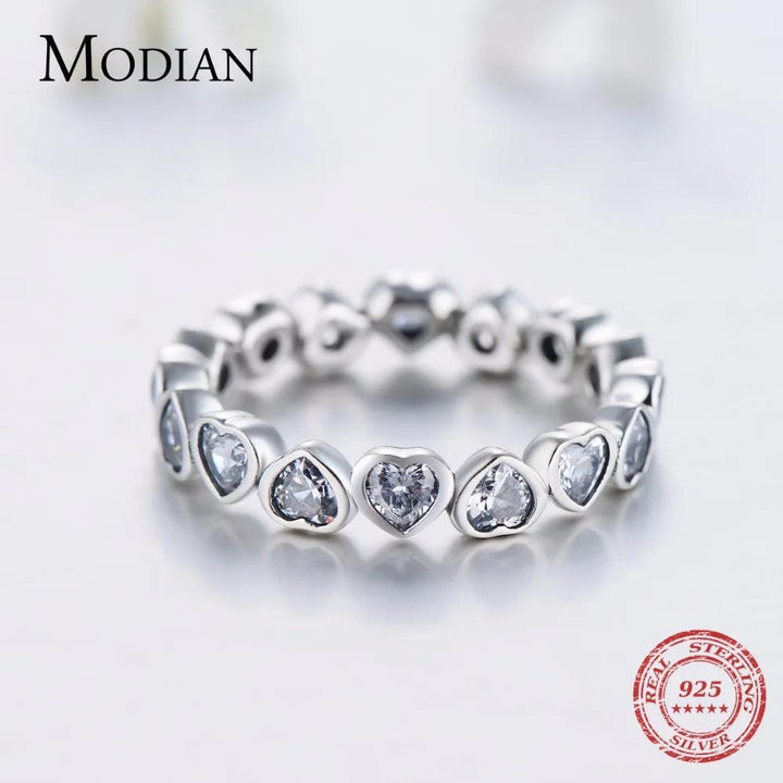 Modian Fashion Classic Cubic Zirconia Jewelry Real 925 sterling silver Love Hearts Ring Eternity Simulated Ring Bands Jewelry-THAT FASHION STORE