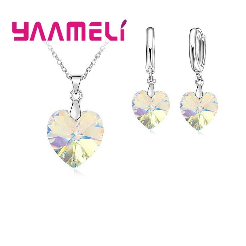 Love Heart Shape Women 925 Sterling Silver Color Bridal Jewelry Set For Wedding Fashion Crystal Pendants Necklaces Earring Set-THAT FASHION STORE