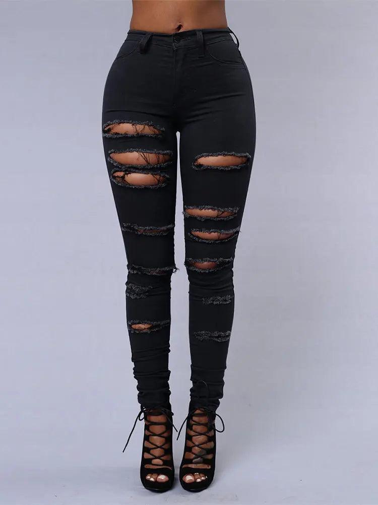 Hot sale ripped jeans for women sexy skinny denim jeans fashion street casual pencil pants female spring and summer clothing-THAT FASHION STORE