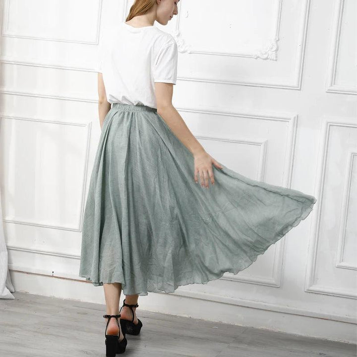 High Quality Cotton Linen Maxi Skirt Womens Casual Elastic High Waist Pleated A-Line Beach Skirts Boho Saia Feminina Faldas Jupe-THAT FASHION STORE