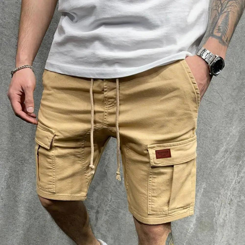 Solid Color Cargo Shorts Men Casual Shorts Summer Multi Pockets Joggers Shorts Mens Drawstring Knee Length Shorts short homme-THAT FASHION STORE