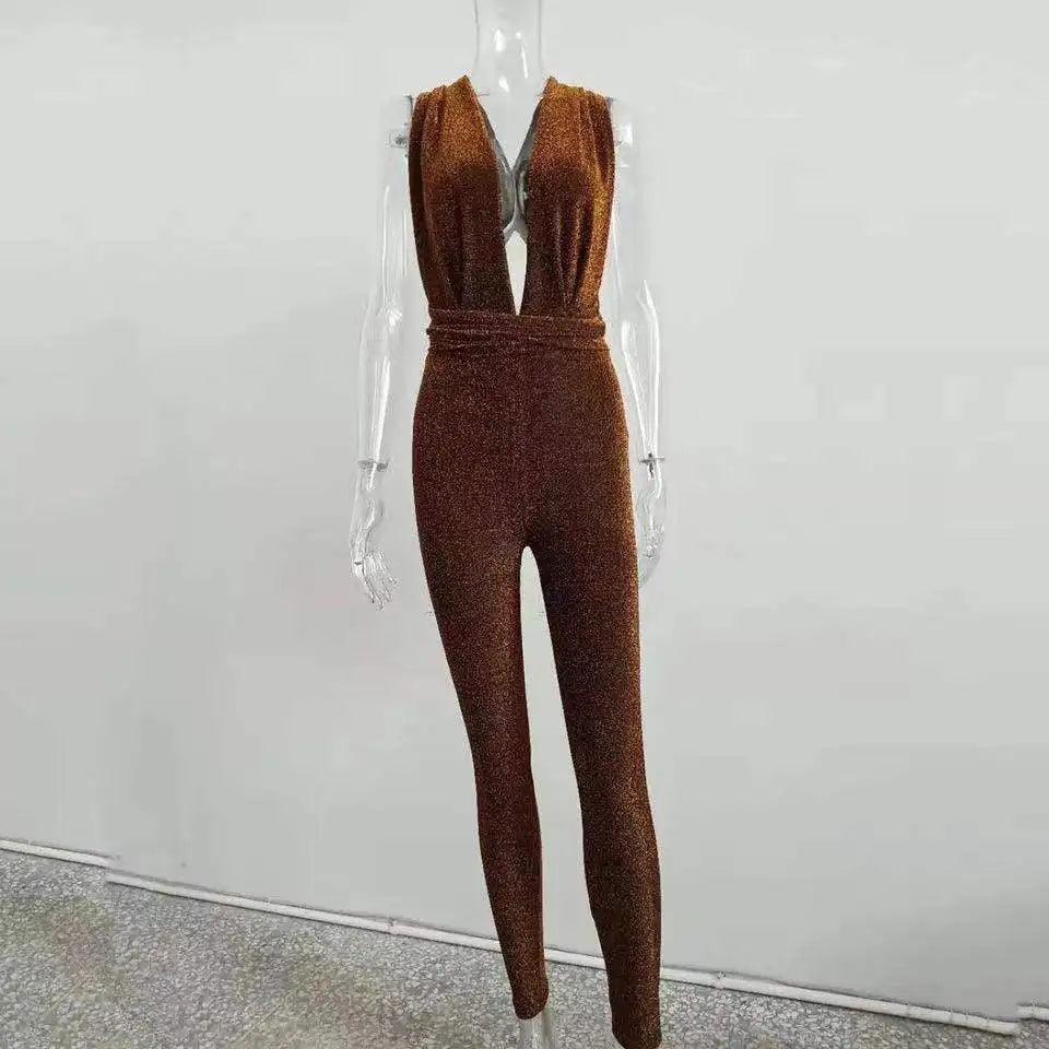 Sexy Sparkle Jumpsuit Women Off Shoulder Lace Up Bodycon Bandage Long Pants Glitter Backless Party Club Rompers Womens Jumpsuits-THAT FASHION STORE