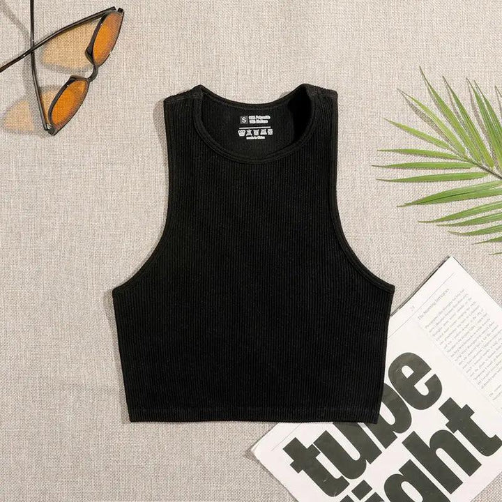 Women Yoga Vest Gym Sports Crop Tops Seamless Streetwear Rib-Knit Fitness Running Vest Workout Bra Tank Top Female Without Pad-THAT FASHION STORE