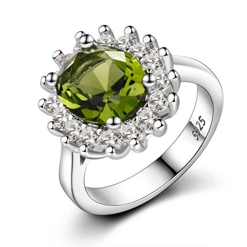 925 Sterling Silver Ring Flower Silver Rings with Peridot Stones Shining Luxury Wedding Engagement Rings for Women Jewelry-THAT FASHION STORE