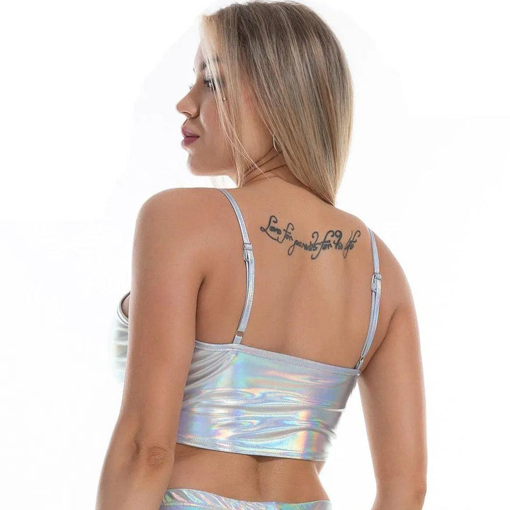 Sexy Reflective Bralette Crop Top Women Summer Holographic Cami Top Backless Adjustable Strap Tank Top Camis Clubwear-THAT FASHION STORE