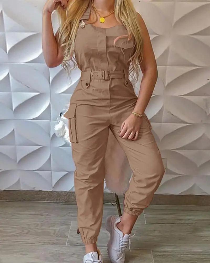 Women Strap Jumpsuit Summer Loose Dungarees Long Rompers Solid Pockets Cargo Pants Female Casual Work Out Playsuits-THAT FASHION STORE