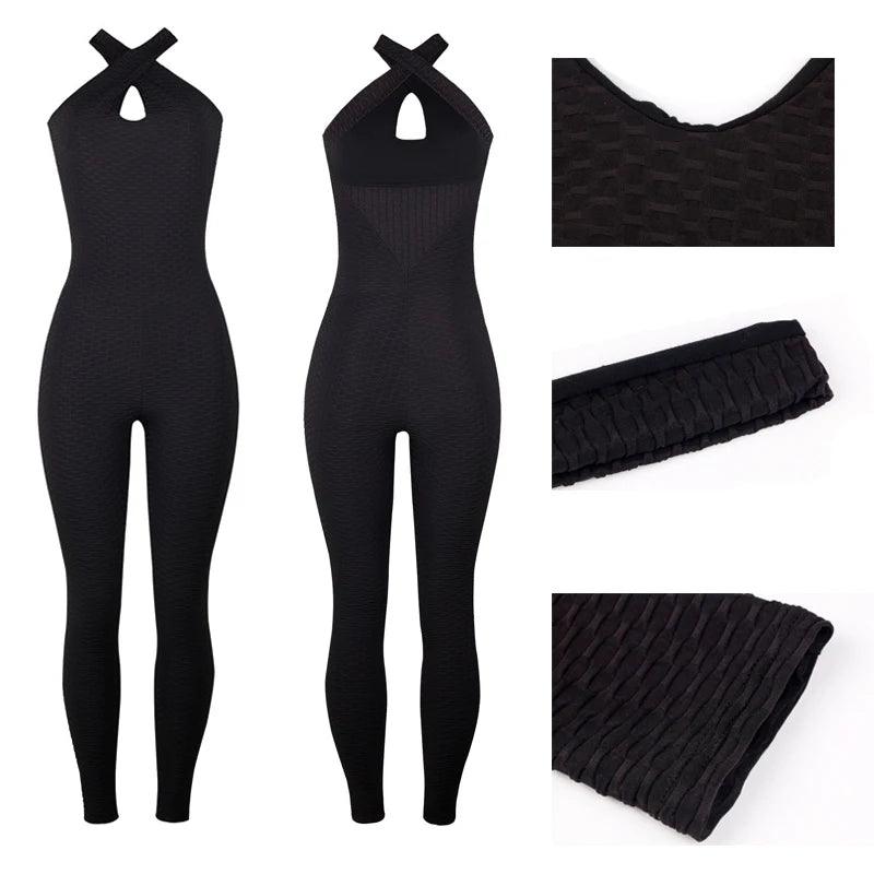 New Folding Push Up Fitness Rompers Womens Sets Long Jumpsuits Skinny Backless Sleeveless Halter Across Playsuit Sexy Bodysuit-THAT FASHION STORE