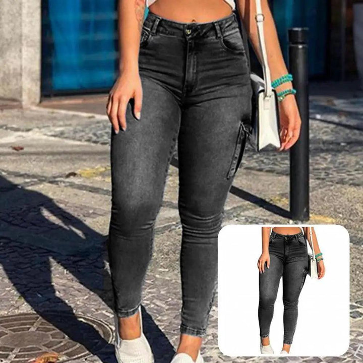 Popular Denim Pants Distressed Trousers Zipper Cuff Pockets Skinny Jeans Cargo Jeans Women Jeans-THAT FASHION STORE