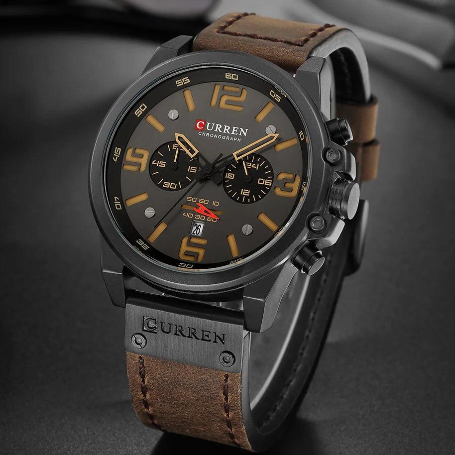 CURREN Mens Watches Top Luxury Brand Waterproof Sport Wrist Watch Chronograph Quartz Military Genuine Leather Relogio Masculino-THAT FASHION STORE