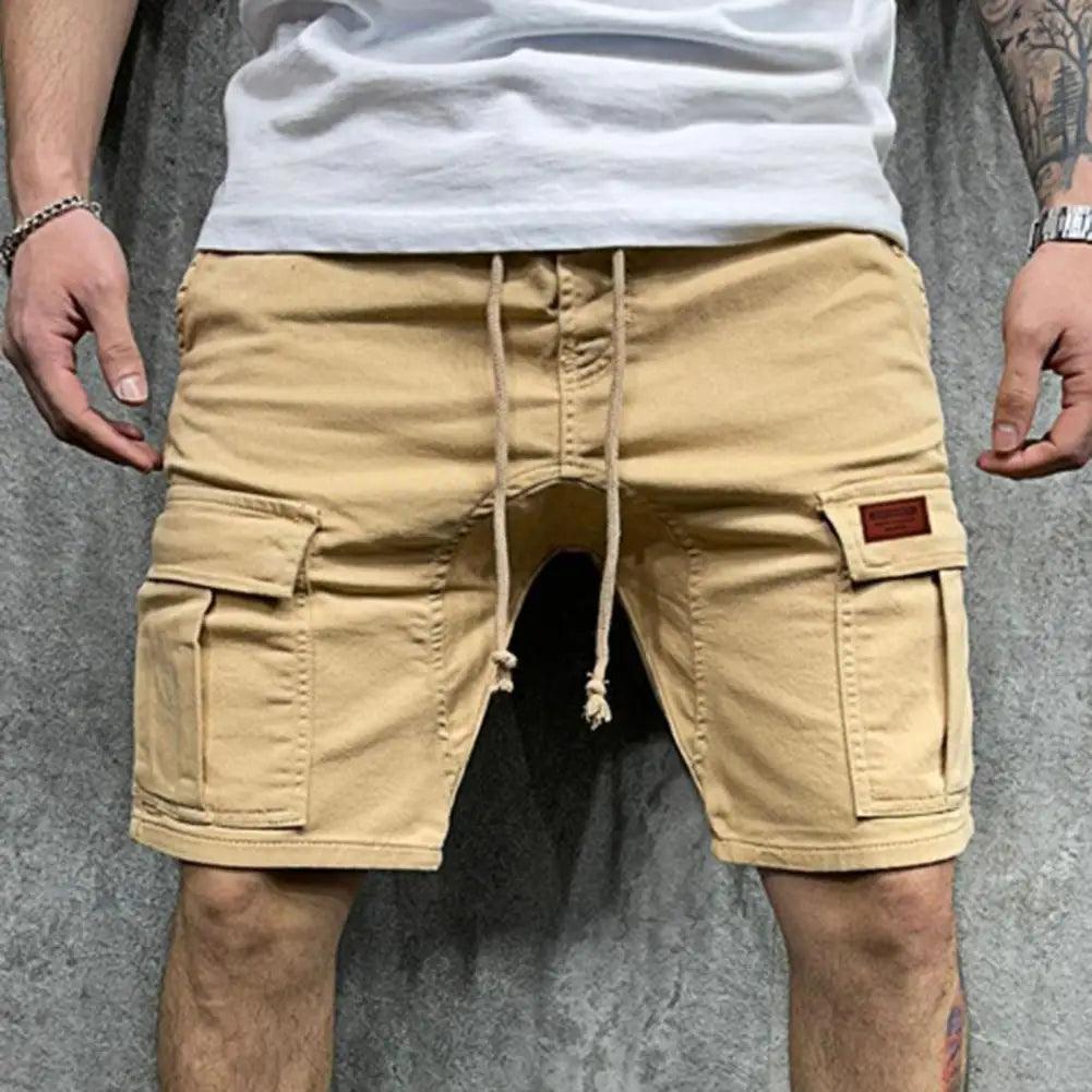 Solid Color Cargo Shorts Men Casual Shorts Summer Multi Pockets Joggers Shorts Mens Drawstring Knee Length Shorts short homme-THAT FASHION STORE