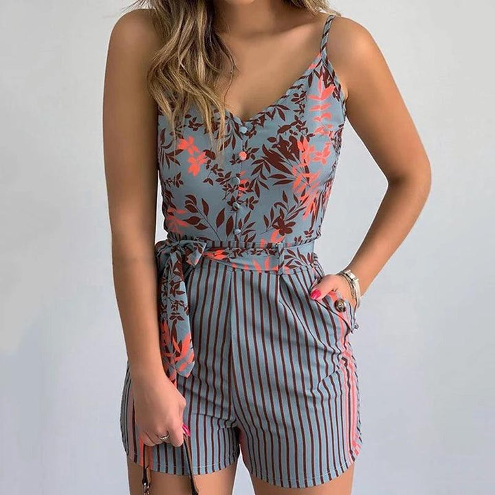 Sexy V-neck Spaghetti Strap Floral Print Women Short Romper Playsuit Female Beach Ruffle Sleeveless 2023 Fashion Casual Jumpsuit-THAT FASHION STORE