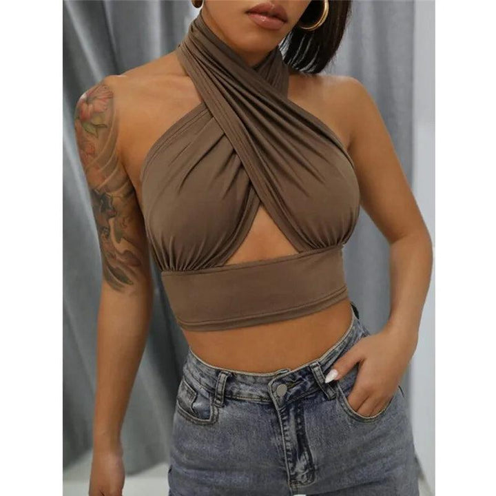 Women Summer Tank Tops Solid Cross Halter Camis Backless Crop Tops Female Camisole Cropped Top Slim Sleeveless Streetwear-THAT FASHION STORE