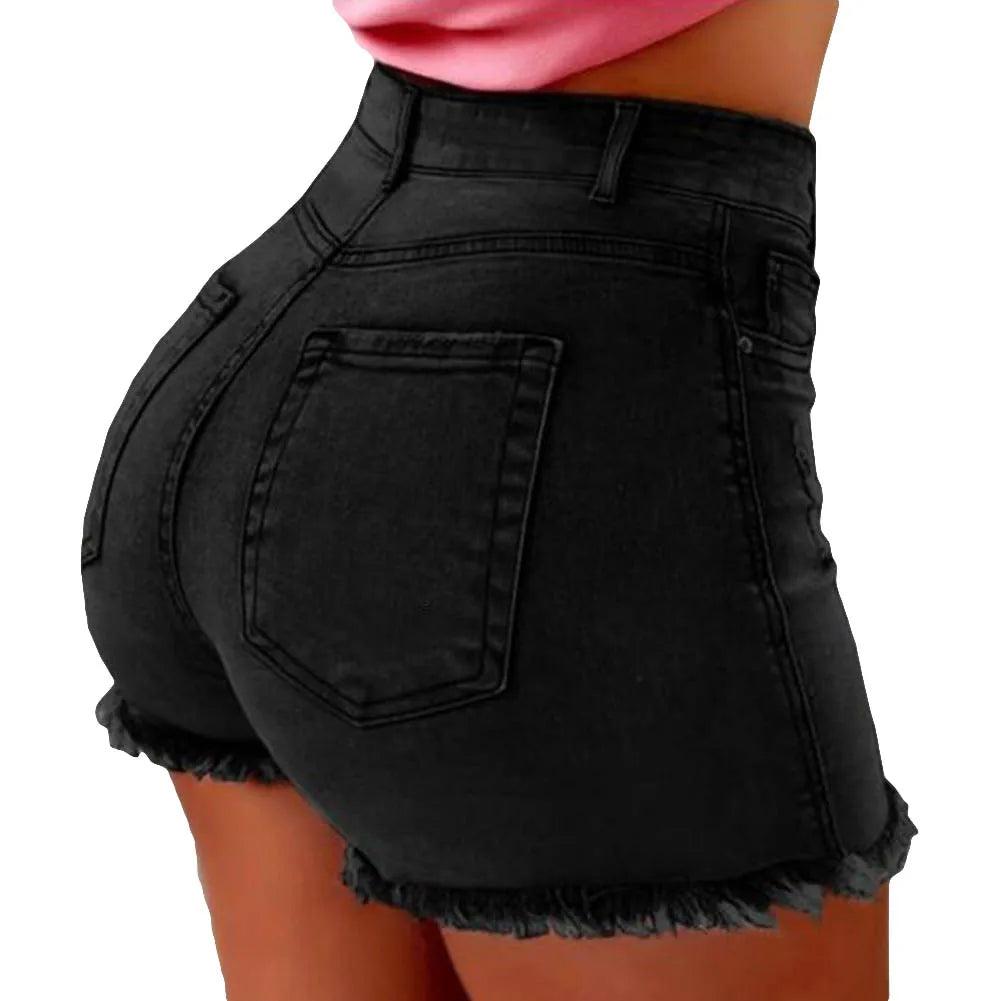 Women's denim shorts Summer Lady Clothing High Waist Denim Shorts Women's Fringe Frayed Ripped Jeans Hot Shorts With Pockets-THAT FASHION STORE