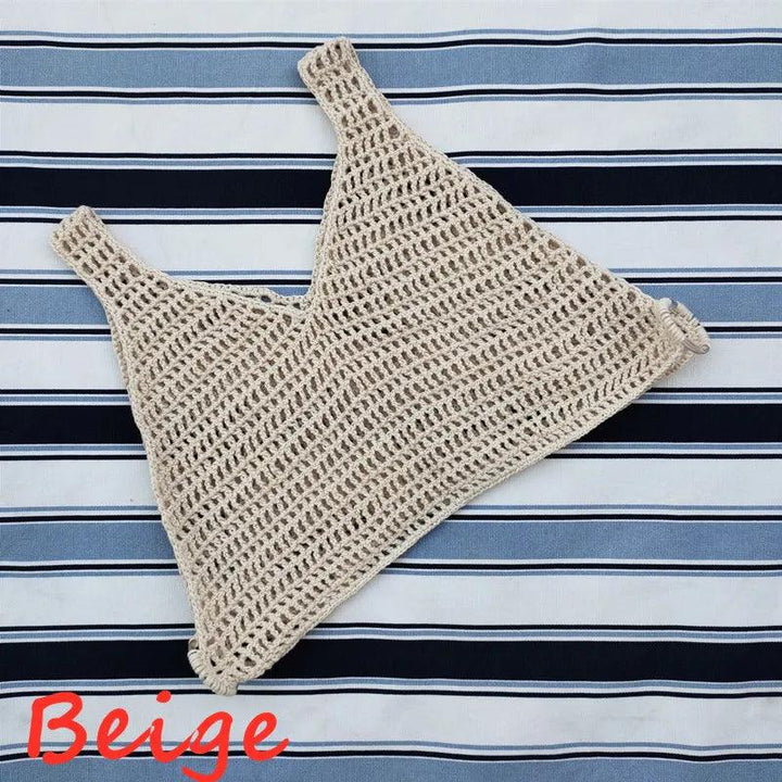 Hand Crochet Crop Top Women Summer Cover UP Hollow Ring Beach Bikini Top-THAT FASHION STORE