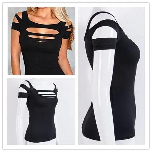 Summer Fashion Ladies Exposure Black Bust Hole Vest Tank Women Sexy Tops Casual T-Shirts Club Wear Shirt One Size-THAT FASHION STORE