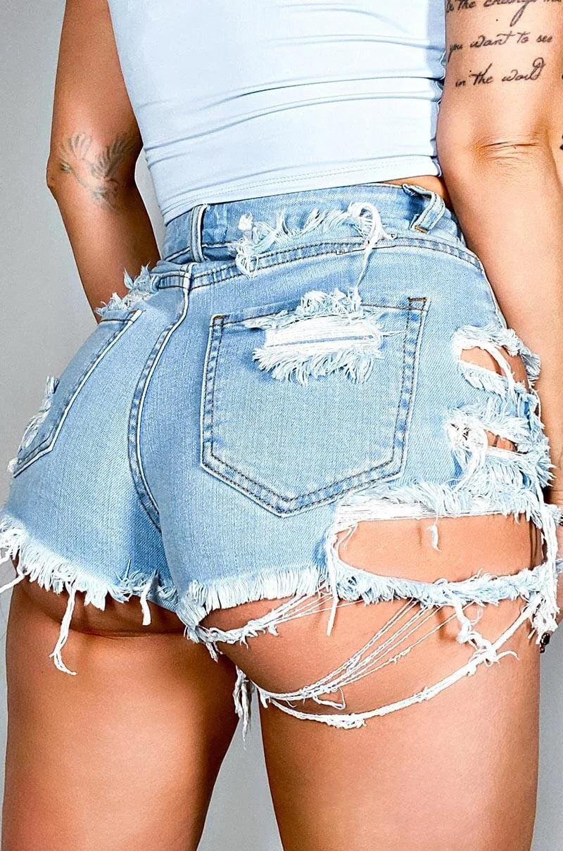 Hot sale summer woman sexy Ripped denim shorts high waist irregular tassel slim shorts jeans S-2XL drop shipping-THAT FASHION STORE