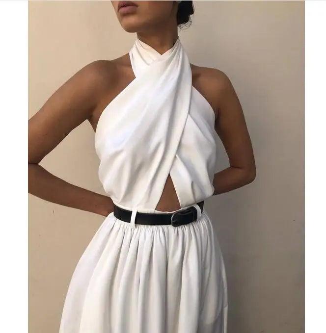 2022 Summer Women Jumpsuits Sexy Elegant Backless Halter White Rompers Female Solid Wide Leg Loose Pants Overalls Jumpsuits-THAT FASHION STORE