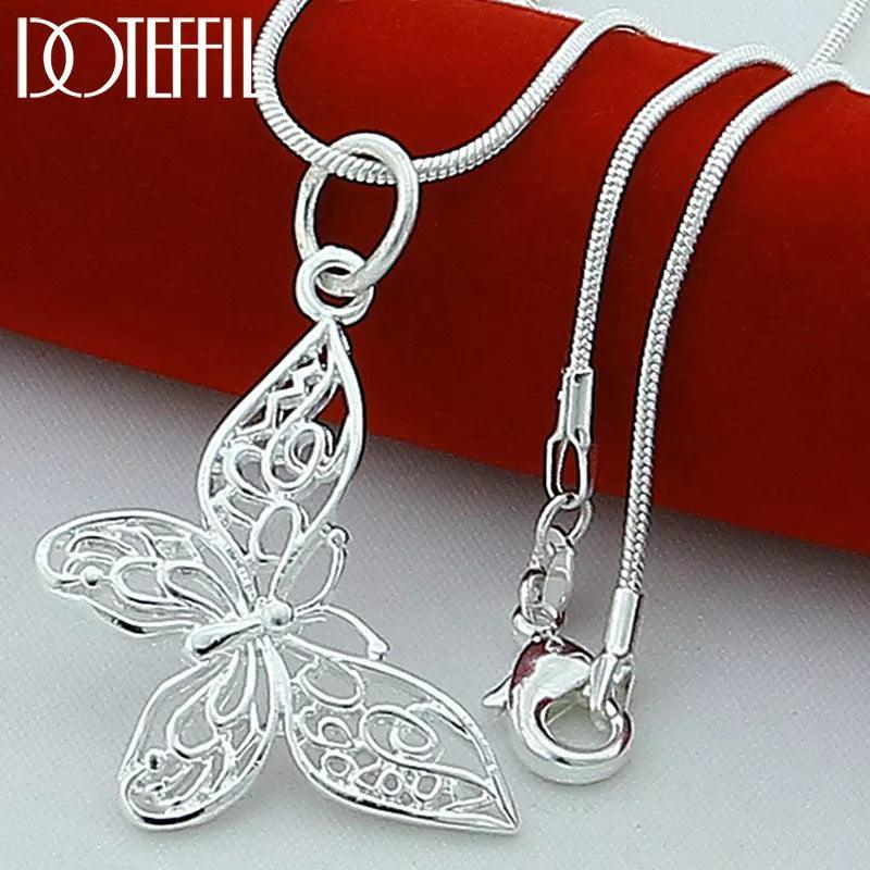 DOTEFFIL 925 Sterling Silver Butterfly Pendant Necklace 18/20/22/24/28/30 inch Snake Chain For Women Wedding Engagement Jewelry-THAT FASHION STORE