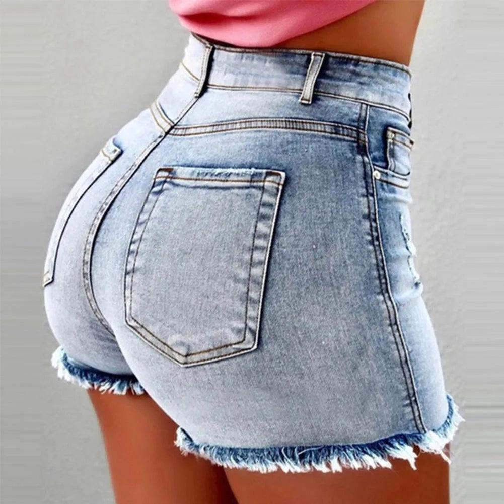 Women's denim shorts Summer Lady Clothing High Waist Denim Shorts Women's Fringe Frayed Ripped Jeans Hot Shorts With Pockets-THAT FASHION STORE