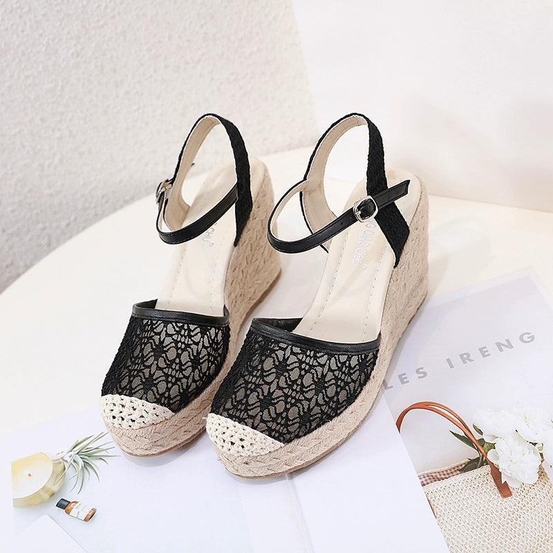 Breathable Mesh Straw Woven Fairy Style Closed Toe Linen Bottom Lace-THAT FASHION STORE