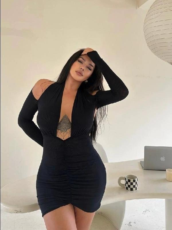 Extra Large Size 150.00kg Plus Size Ladies Fashion Sexy Sexy Hollow-out Backless Tight Halterneck Hip-Hugger and Black Dress Autumn 2-THAT FASHION STORE