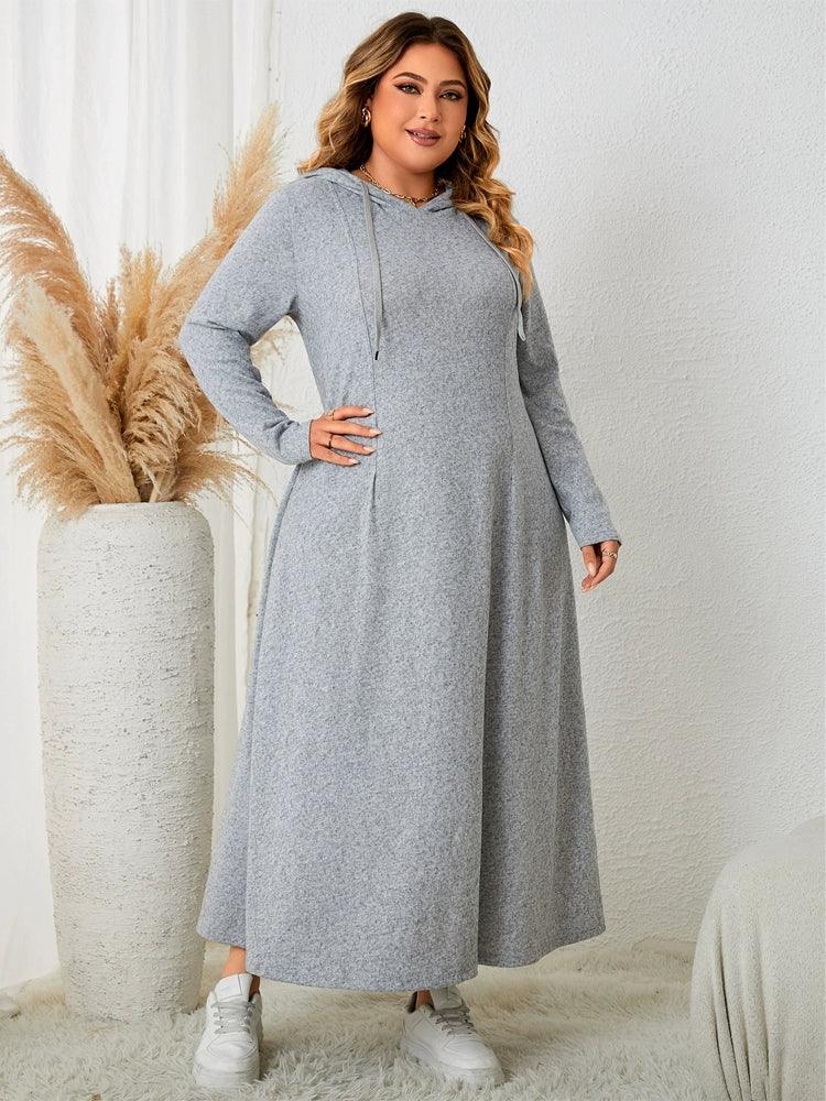 Plus-Size Women's Hooded Casual A- Line Dress for Curvy Girls-THAT FASHION STORE