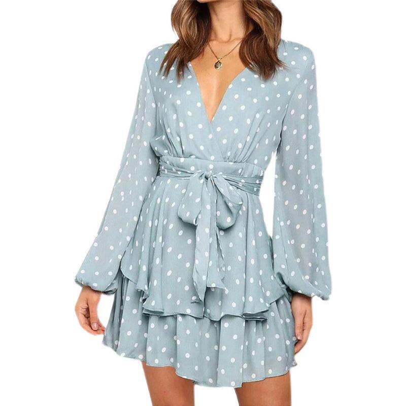 New Arrival Print Fashion Silm Lace-up Long Sleeve Dress-THAT FASHION STORE