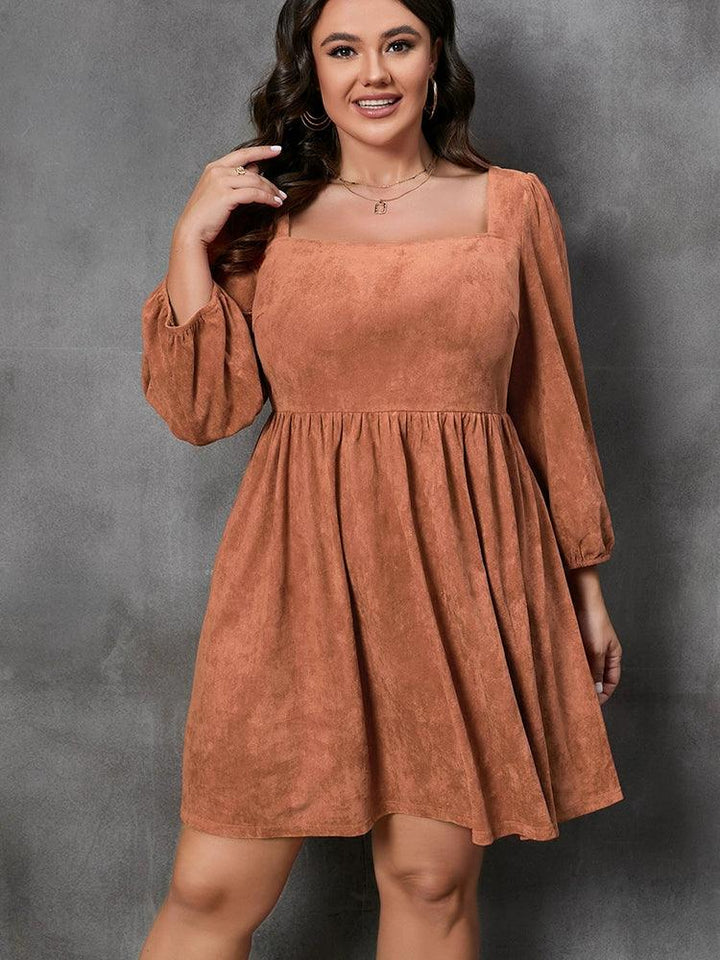 Fall 2024 New Arrival plus Size Pure Color Long Sleeves Dress Women's Fashion Fashion Suede Knee-Length Skirt Women-THAT FASHION STORE