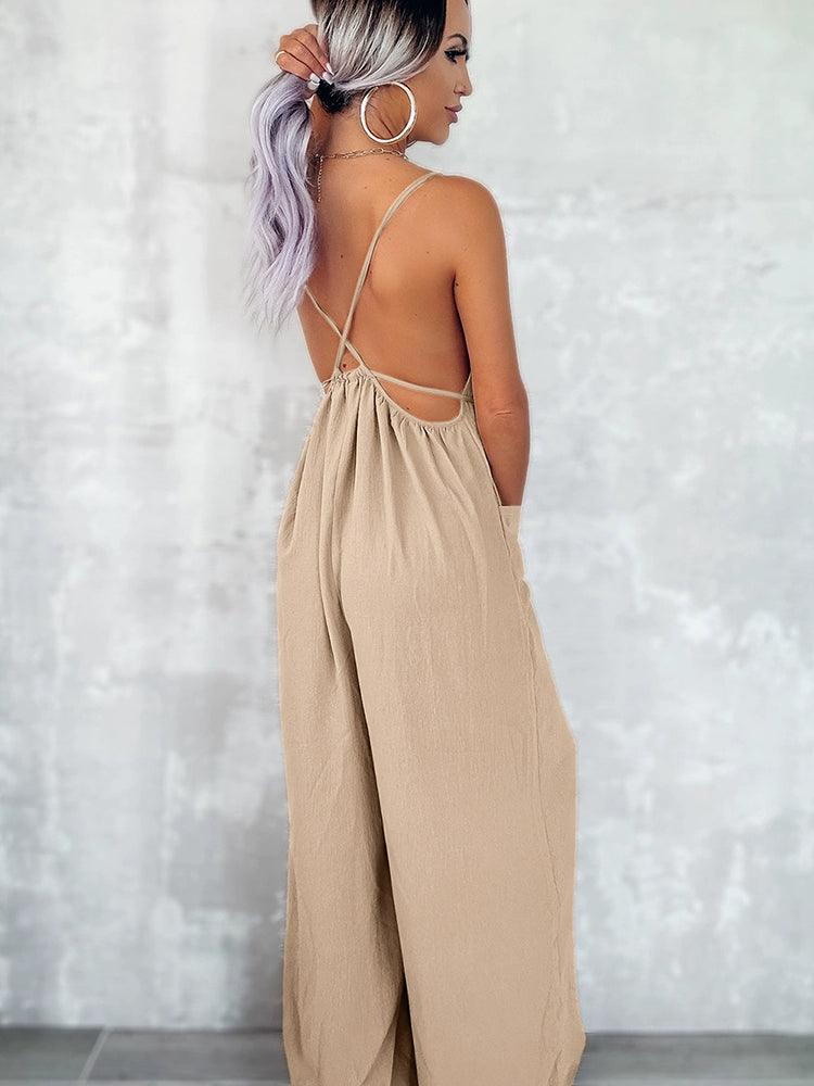 European and American Sexy Cold-Shoulder Sleeveless Jumpsuit Trousers Sling-THAT FASHION STORE