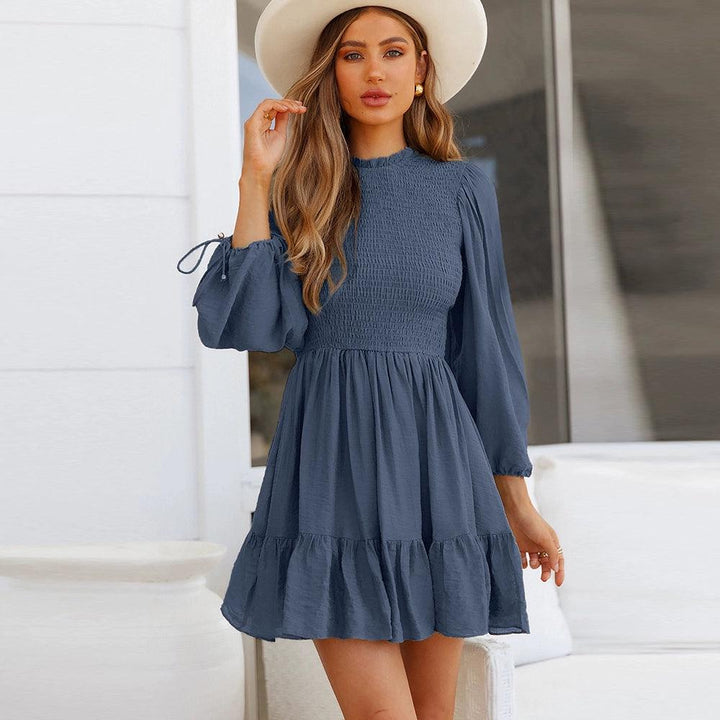 Fashion Smocking Stylish Carrying Strap Knee Length Long Sleeves Dress-THAT FASHION STORE