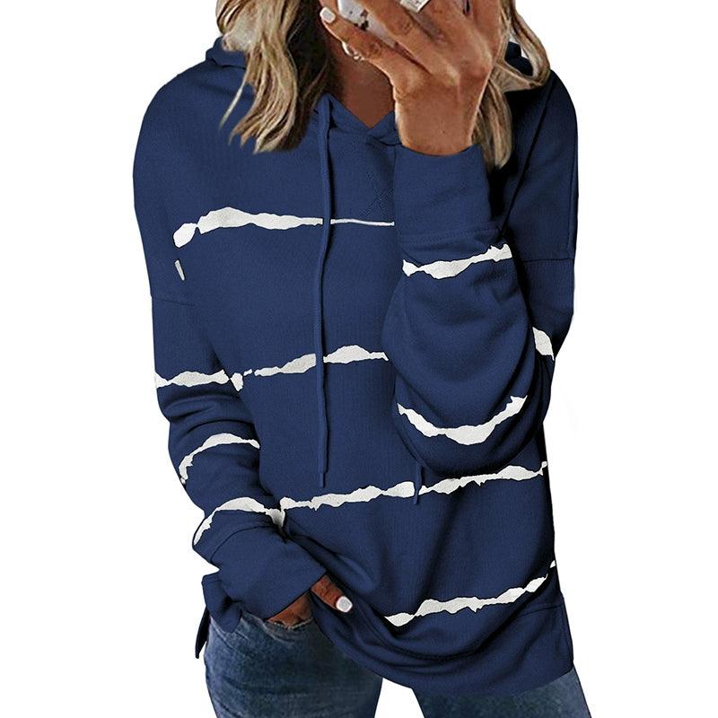 2024 Fall and Winter Stripes Tie-Dye Drawstring Hoodie for Women Fashion Fashion Casual Loose Pullover Long Sleeve Top Women-THAT FASHION STORE