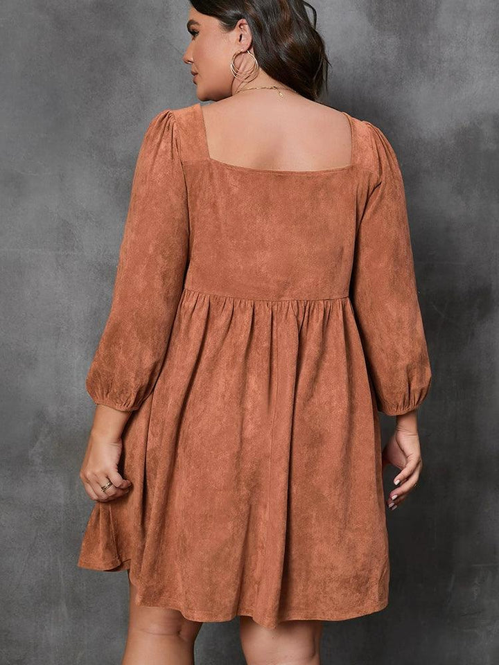 Fall 2024 New Arrival plus Size Pure Color Long Sleeves Dress Women's Fashion Fashion Suede Knee-Length Skirt Women-THAT FASHION STORE