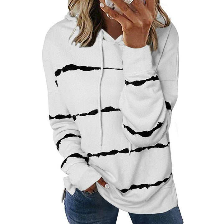 2024 Fall and Winter Stripes Tie-Dye Drawstring Hoodie for Women Fashion Fashion Casual Loose Pullover Long Sleeve Top Women-THAT FASHION STORE