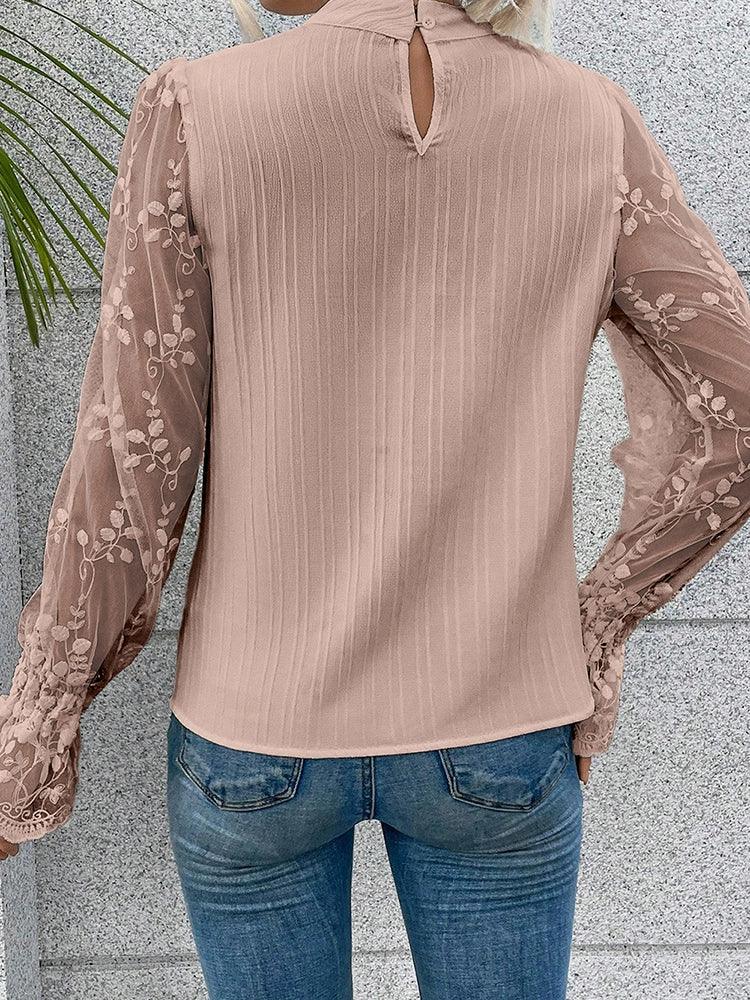 Fashion Long Sleeves Gauzy Chiffon Blouse Thin 2024 Summer New Arrival Stylish Easiest for Match Women's round Neck Pullover Tops-THAT FASHION STORE