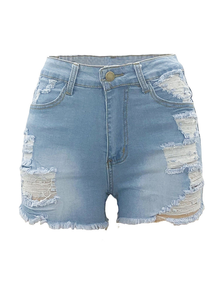 High Elastic Ripped Jeans Denim Shorts For Women-THAT FASHION STORE