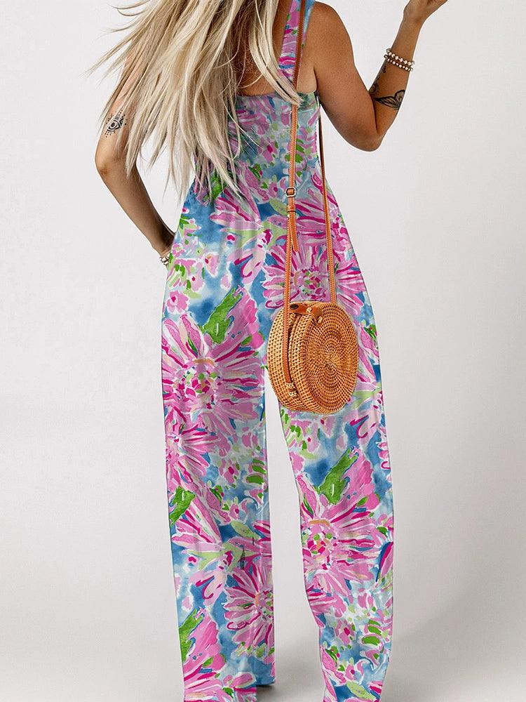 Fashion Smocking Thin Print High Waist Jumpsuit-THAT FASHION STORE