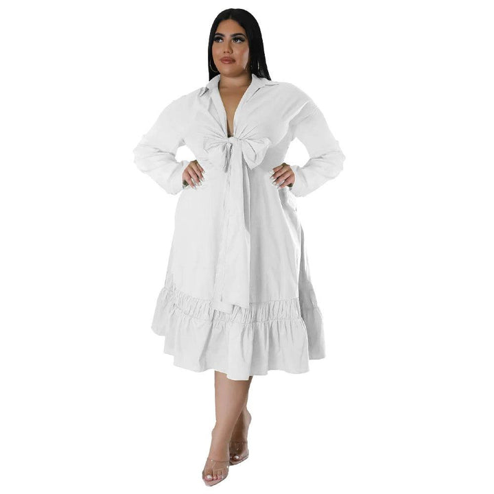 L-4xl plus Size Women's Fat mm Ruffled Fall Dress plus Size Autumn Dress-THAT FASHION STORE