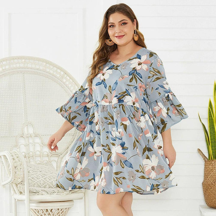 2020 Summer Plus Size Printed Loose Dress Fat Womens-THAT FASHION STORE