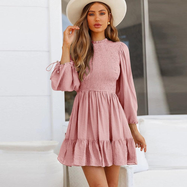 Fashion Smocking Stylish Carrying Strap Knee Length Long Sleeves Dress-THAT FASHION STORE