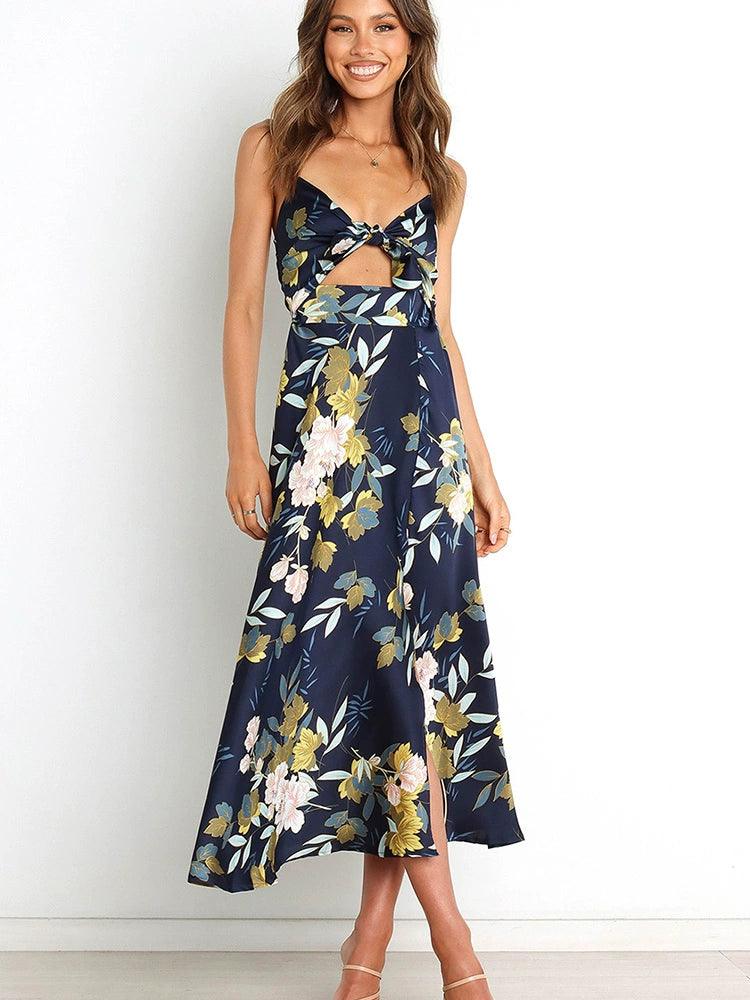 Waist-Tight Silm Summer Florals Printing Decoration Dress-THAT FASHION STORE