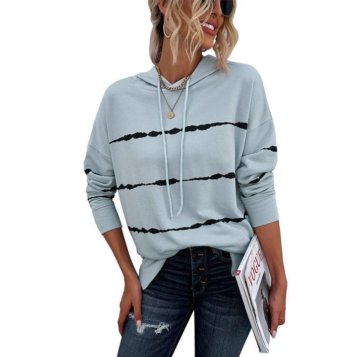 2024 Fall and Winter Stripes Tie-Dye Drawstring Hoodie for Women Fashion Fashion Casual Loose Pullover Long Sleeve Top Women-THAT FASHION STORE