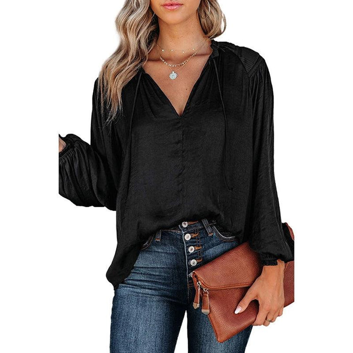 2024 Fashion Thin V-neck Long Sleeves T-shirt Female Fall and Winter New Arrival Casual All-Matching Fashion Pullover Bottoming Shirt Tops-THAT FASHION STORE