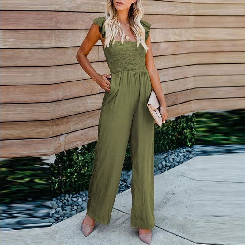 Pure Color Casual Waist Tight Amazon All-Match Jumpsuit-THAT FASHION STORE